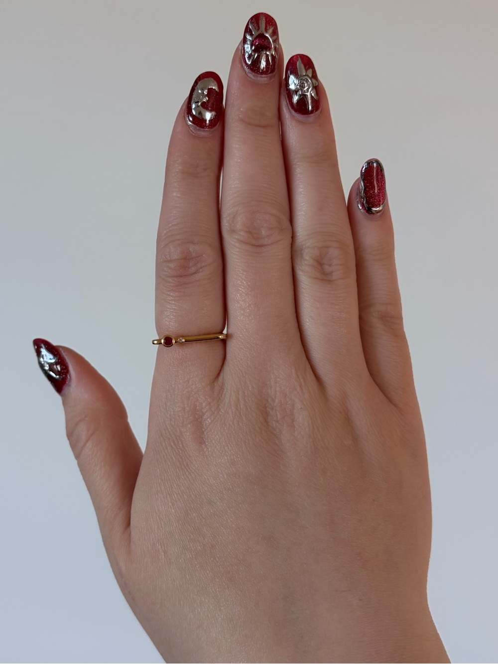 Mejuri Puzzle Stacking Ring 18K Gold Vermeil Ring with Ruby Stone Accent